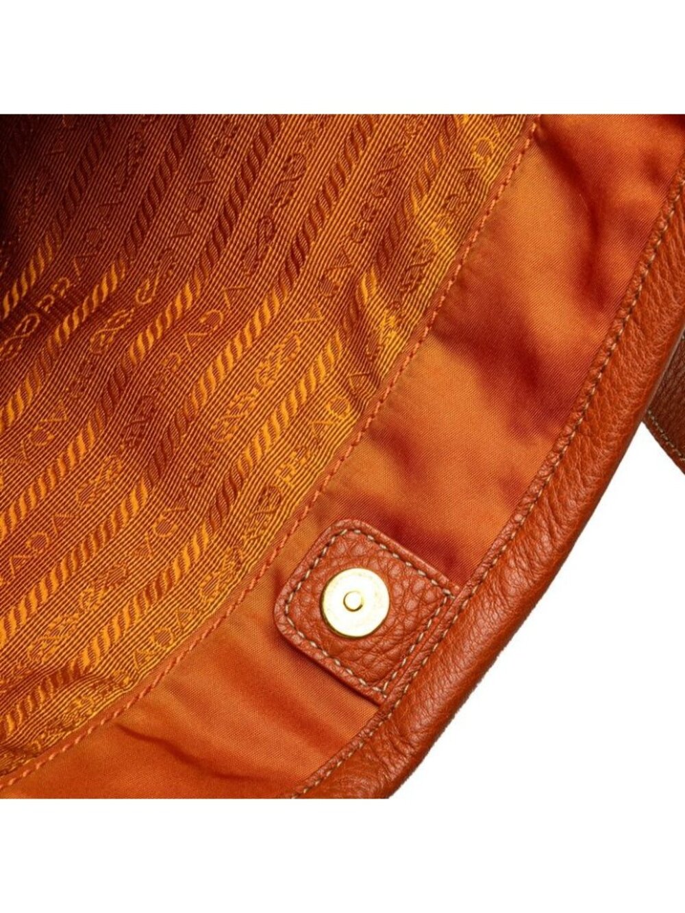 Prada Tote Shoulder Bag Orange Leather Nylon Jacquard 1 - Picture 4 of 9